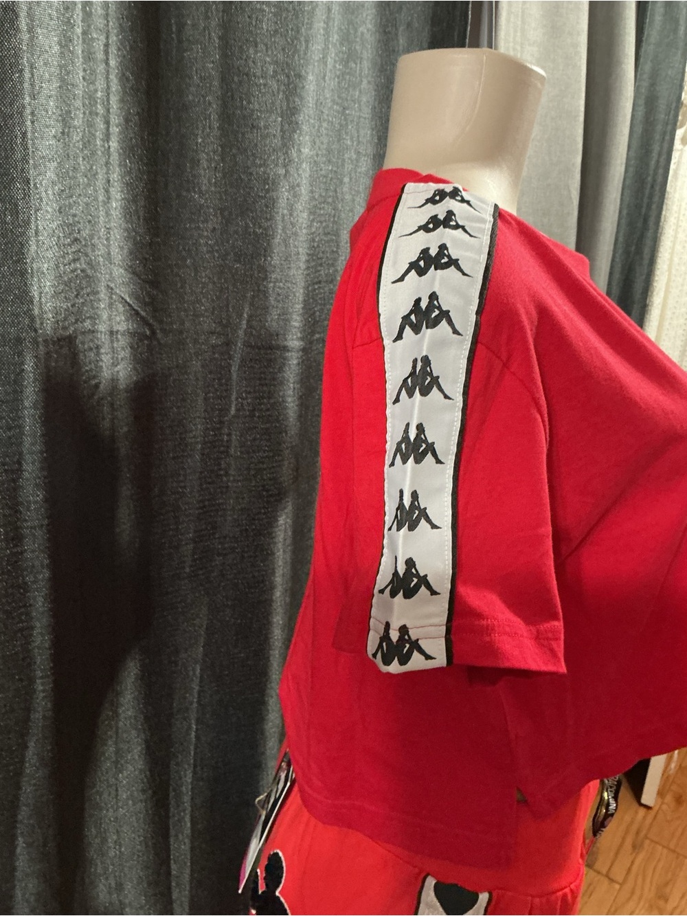 Kappa Red Cropped Logo Tee with White Shoulder Tape - Picture 3 of 6